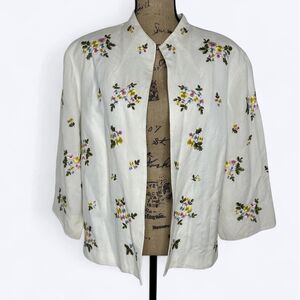 Vtg Positive Attitude Floral Embroidered Blazer Jacket Sz 24 Ivory Career Church